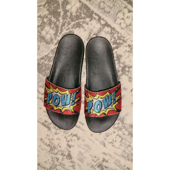 INC Womens Sparkly Pow Bling Slip On Slide Sandals Shoes US 11 M Black Red - Picture 1 of 3